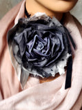 Baccara / Large Black Rose BowTie Jabot Vintage Lace Romantic Botanical Polka Dot Tulle Bohemian Accessories Black velvet Choker