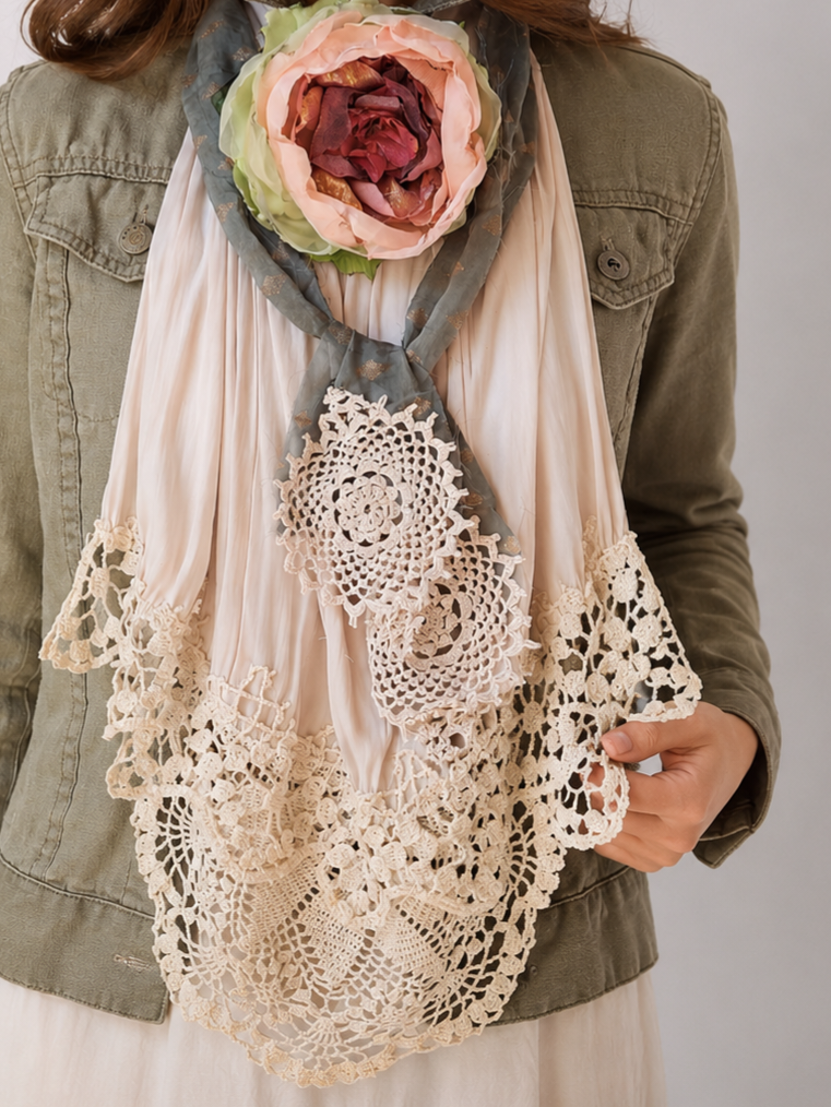 Shakespeare Talk / Cottage Jabot Silk Romantic Flower Fabric Rose Camellia Bowtie Antique Lace 20th century 60s archives
