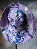 Alpine Blue / Designer Top Hat Shabby Chic Hat Upcycled Distressed Denim Bohemian Sculptural Hat Handstitched Cat Appliqué Patchwork