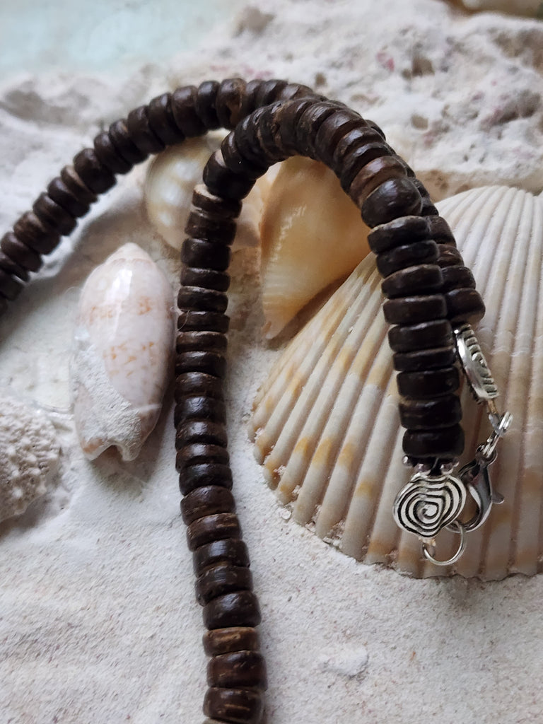 Tiki Bar / Large Surf Choker Natural Blue Stone Bronze Feather Unique Beaded Necklace for Men