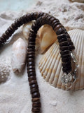 Tiki Bar / Large Surf Choker Natural Blue Stone Bronze Feather Unique Beaded Necklace for Men