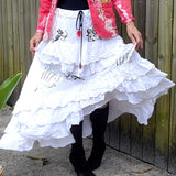 Southern Charm / Maxi Skirt Cotage Romantic Country Chic Patched ANGEL Aplique Red Heart Vintage European 100% Cotton