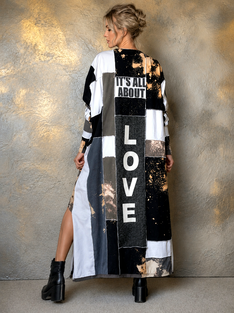 Love / Avant-garde Top Tunic Dress Black White Designer Up-cycled Clothing Patchwork Raw Vintage Cotton