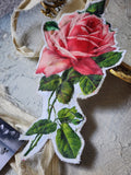 Sweet Mademoiselle / Cottage Bowtie Large English Rose Jabot Vintage Lace Linen Romantic Botanical Victorian Rose Tie