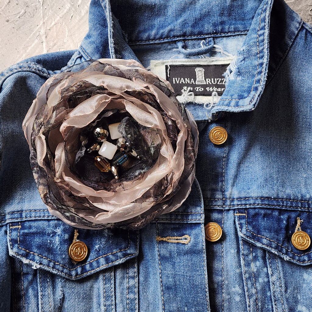 Wild Flower / Boho Rose Choker Flower Brooch Clip Upcycled Magnolia Apple Blossom Upcycled Concept Store Made in USA