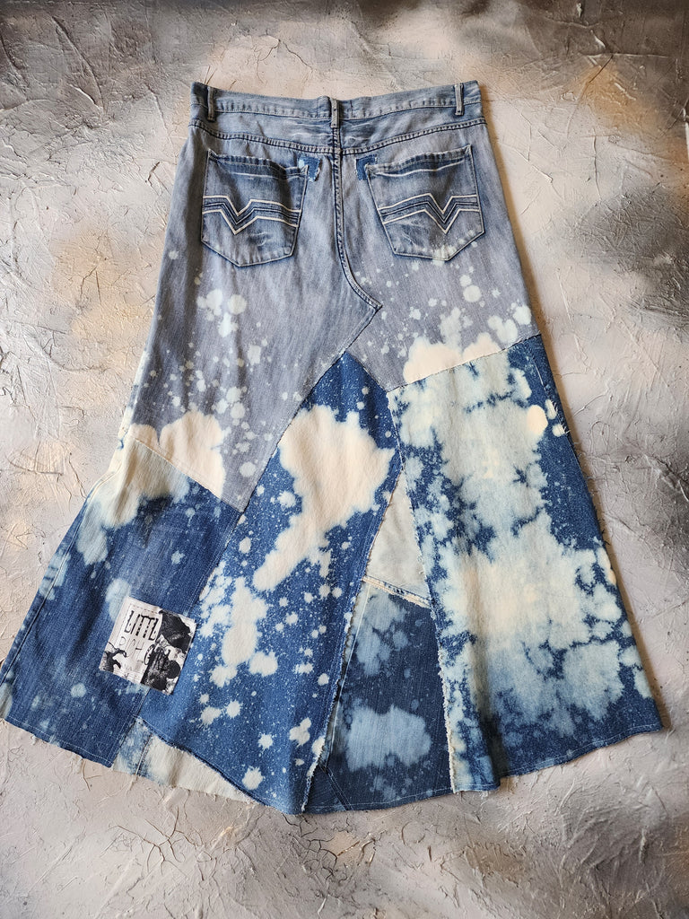Drink Around the World / Avant-garde Designer Maxi Skirt Upcycled Recycled Denim Chic Concept Street wear