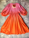 Ombré Tangerine Halyna / Designer Dress Upcycled Ombré Pink Tangerine Shabby Chic Cottage Butterfly JabotPatched Logo Monogram