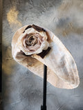 Comtesse La Fleur / Designer Top Hat Upcycled Raw Wide-Brim Rose Pin Pearl Embellishment Patched Artisan Hat