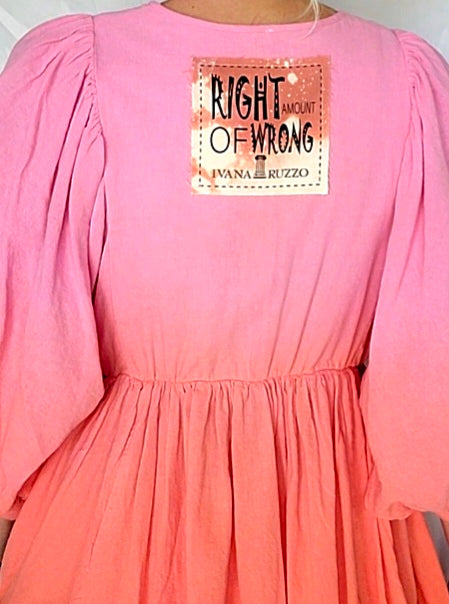 Ombré Tangerine Halyna / Designer Dress Upcycled Ombré Pink Tangerine Shabby Chic Cottage Butterfly JabotPatched Logo Monogram