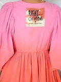 Ombré Tangerine Halyna / Designer Dress Upcycled Ombré Pink Tangerine Shabby Chic Cottage Butterfly JabotPatched Logo Monogram