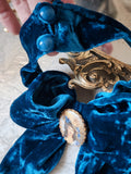 Edwardiana / Victorian Jabot Bow Tie Ocean Blue Velvet Choker Vintage Medallion Brooch Millennially Streetwear