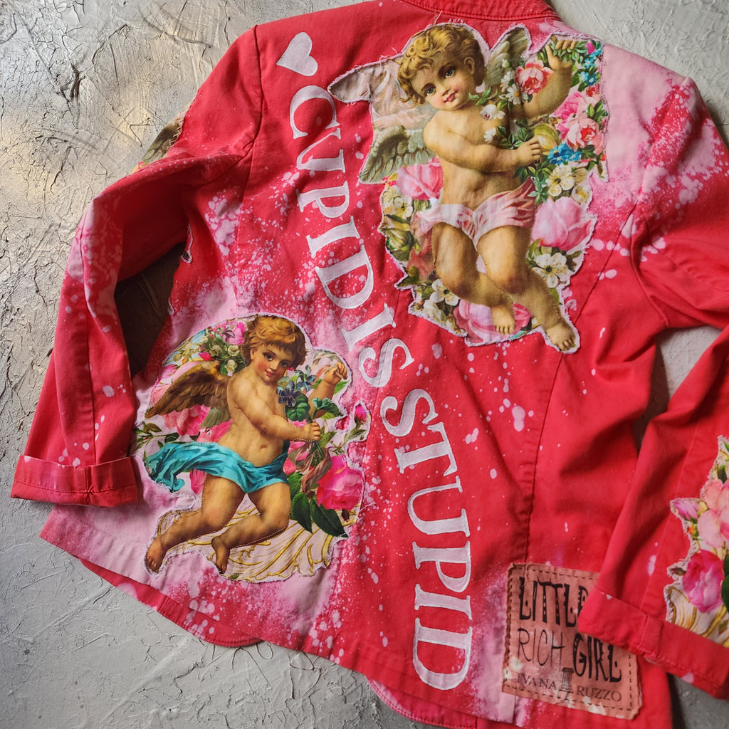 "CUPD IS STUPID"  / Angel Designer Jacket Cottage Patched Avangard Boho Artisan Distressed European