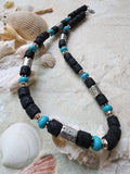 SURF / Large Surf Choker Natural Blue Stone Chrome Lava Unique Beaded Necklace for Men
