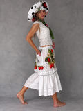 In Strawberry Mood / Cotton Bloomers Strawberry Appliqué Floral Print Ruffle Hem Drawstring Belt