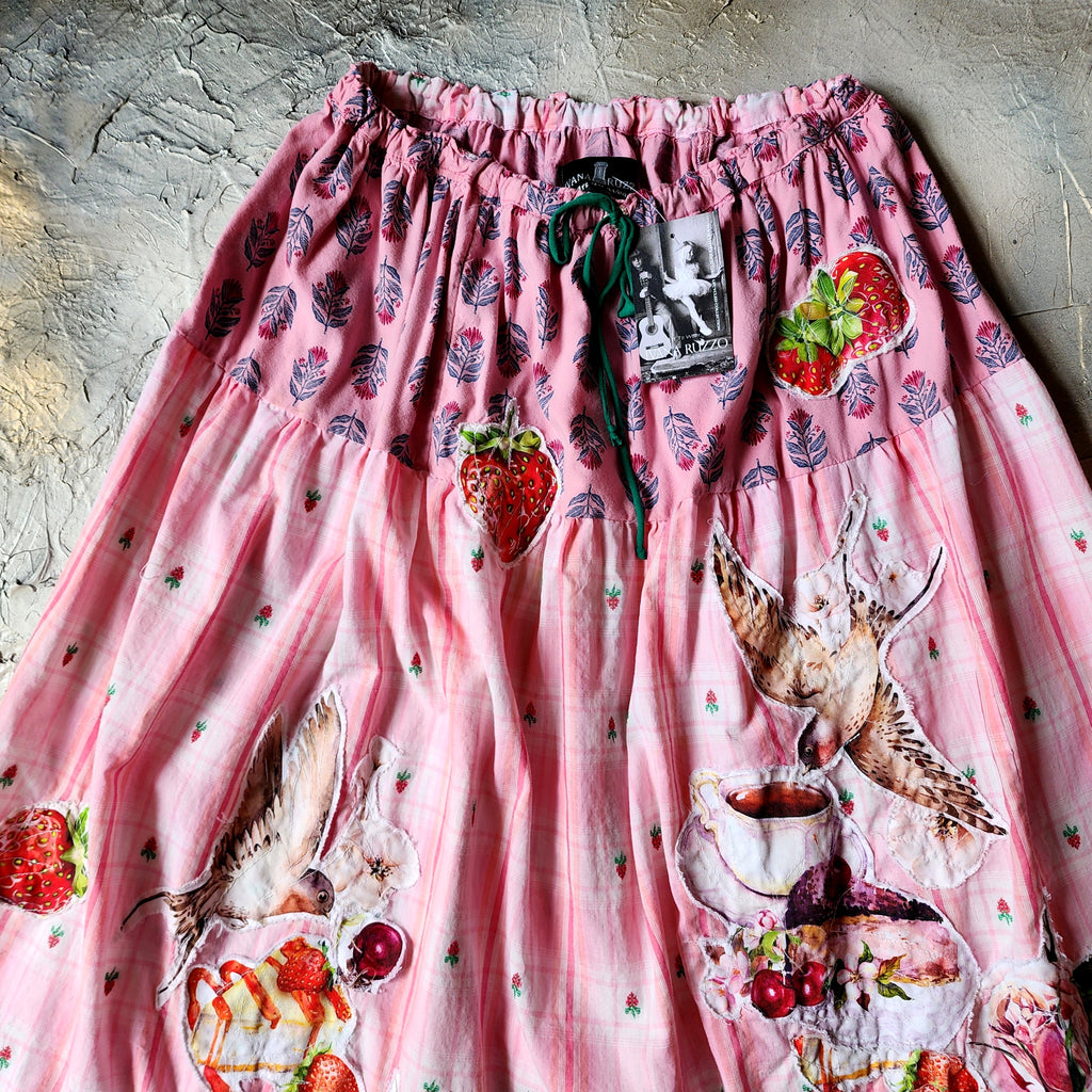High Tea / Maxi Skirt Vintage Lace Cottage European Cotton Tea Cup Butterfly Rose Bird Boho style Upcycled Recycled Hand Stitched