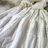 Spread Love Rose / Designer Maxi Dress  size L/M Vintage Lace Edwardian Off-White Cotton Magnolia Belt Flower