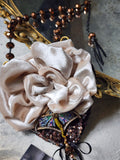 Camellia / Victorian Jabot Black Tassel Vintage Rose Velvet White Camellia Necktie Shabby Chic Cottage Botanical