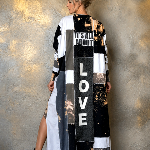 Love / Avant-garde Top Tunic Dress Black White Designer Up-cycled Clothing Patchwork Raw Vintage Cotton