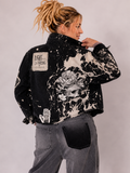 Moody Rose Academy / Boho Artisan Duster Upcycled Vintage Asid Black Denim Concept Avant-garde Patchwork Jacket