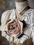 Comtesse La Fleur / Cottage Romantic Pelerine Shal Vintage Lace Large Silk Rose Flower Jabot Cotton Bowtie Tie Lace Choker