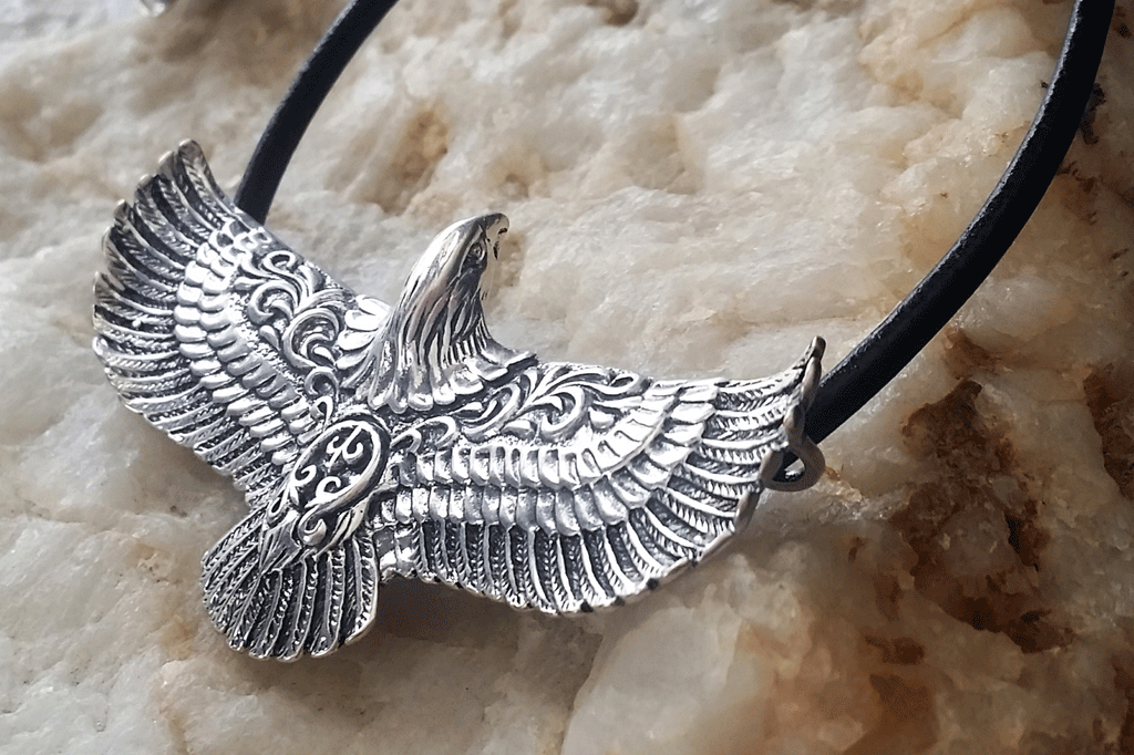 Snake Hunter / Necklace for Man Genuine Leather Beaded Black Silver Eagle Men's Jewelry