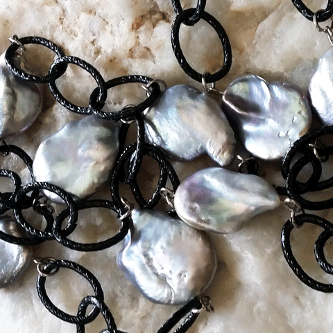 Black Mamba / Designer Jewelry Long Necklace Elegant Jewelry Exotic Black Chain Pearl Necklace Long Chain Necklace Gift for Momen