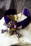 The Bones Keeper / Designer Necklace Purple Velvet Choker  Unique Choker Necklace Gold Scull Jewelry Necklace Gift for Her