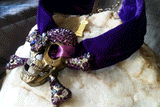 The Bones Keeper / Designer Necklace Purple Velvet Choker  Unique Choker Necklace Gold Scull Jewelry Necklace Gift for Her