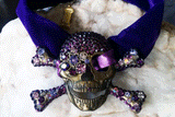 The Bones Keeper / Designer Necklace Purple Velvet Choker  Unique Choker Necklace Gold Scull Jewelry Necklace Gift for Her