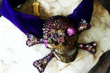 The Bones Keeper / Designer Necklace Purple Velvet Choker  Unique Choker Necklace Gold Scull Jewelry Necklace Gift for Her
