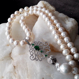 Eleganza /  Classic Pearls Silver Necklace For Women Pave Necklace Large Baroque Pearl Pendant Unique Pearls Jewelry Gift For Lady