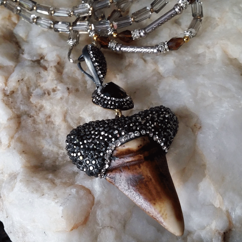 Crystal Clear Gemma’s Limited /  Artisan Boho Necklace Designer Jewelry Tooth Pendant Unique Long Necklace Jewelry Gift For Lady