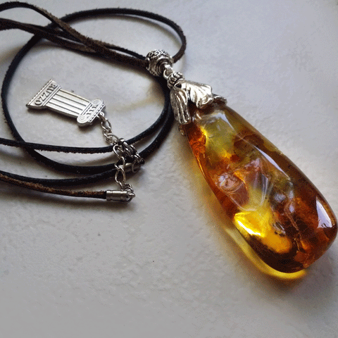 Got What I Need / Designer Jewelry Raw Amber Stone Pendant Hypoallergenic Leather Necklace with Natural Amber Gift for Momen
