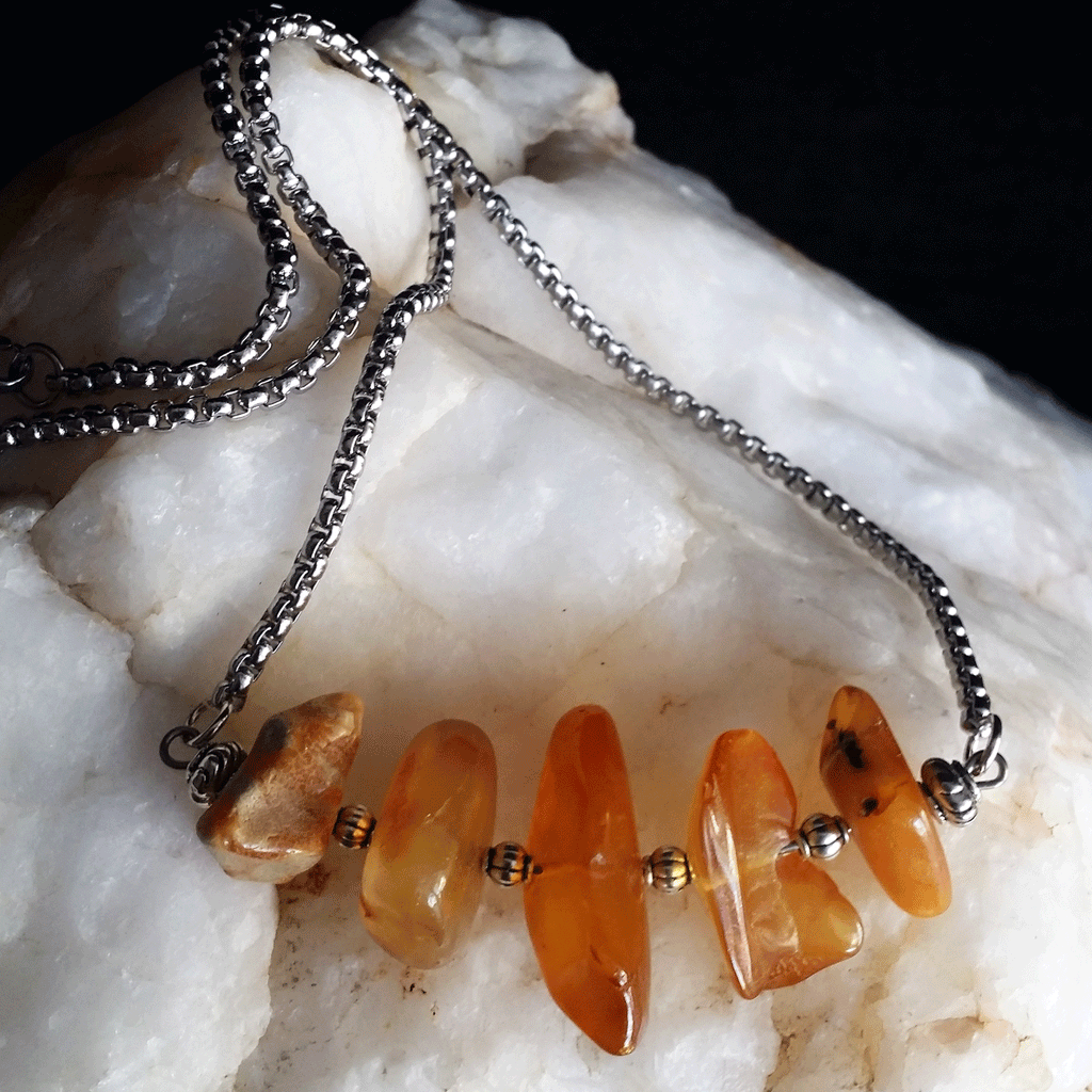 Down For You / Designer Jewelry Raw Amber Stone Pendant Hypoallergenic Necklace with Natural Amber Gift for Momen