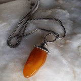 Honey Bunny / Designer Jewelry Raw Amber Stone Pendant Hypoallergenic Surgical Steel Necklace with Natural Amber Gift Momen