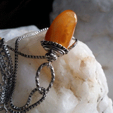 Honey Bunny / Designer Jewelry Raw Amber Stone Pendant Hypoallergenic Surgical Steel Necklace with Natural Amber Gift Momen