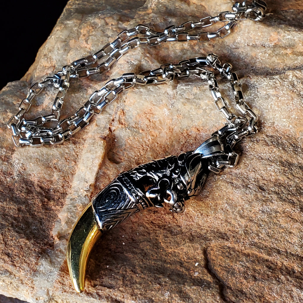 Amulet / Modern Necklace for Men Wolf Lion Tang Mens Necklace Tooth Silver Chains Strands