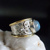 Apple Of Your Eye / 7.2 / Designer Jewelry Labradorite Stone Unique Ring Hypoallergenic Silver 925/!4K Gold Ring Gift for Momen
