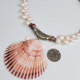 LA MER / Designer Jewelry Large Ocean Shell Necklace Shell Mother Of Pearl Stone Silver Artisan Necklace Rare Pink Pearl Necklace
