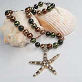 ALL EYES ON YOU / Designer Jewelry Large Sea Star Necklace Majorca Pearl Necklace Boho Ocean Beach Necklace for Lady