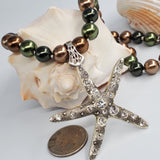 ALL EYES ON YOU / Designer Jewelry Large Sea Star Necklace Majorca Pearl Necklace Boho Ocean Beach Necklace for Lady