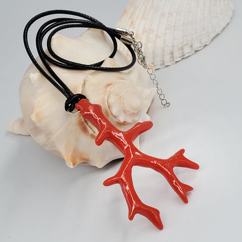 SUMMER SPECIAL / Big Coral Pendant Black Standard Cord Necklace Unique Boho Beach Necklace Gift for Bohemian Girl