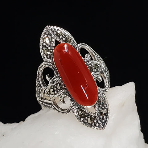 Winter Cherry / 8.2 / Designer Jewelry Natural  Carnelian Stone Unique Ring Hypoallergenic Silver 925 Ring Gift for Momen