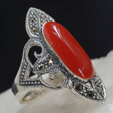 Winter Cherry / 8.2 / Designer Jewelry Natural  Carnelian Stone Unique Ring Hypoallergenic Silver 925 Ring Gift for Momen