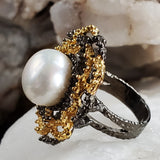 Athina / 7 / Designer Jewelry Natural Pearl Unique Ring Hypoallergenic Silver 925 Ring Gift for Momen