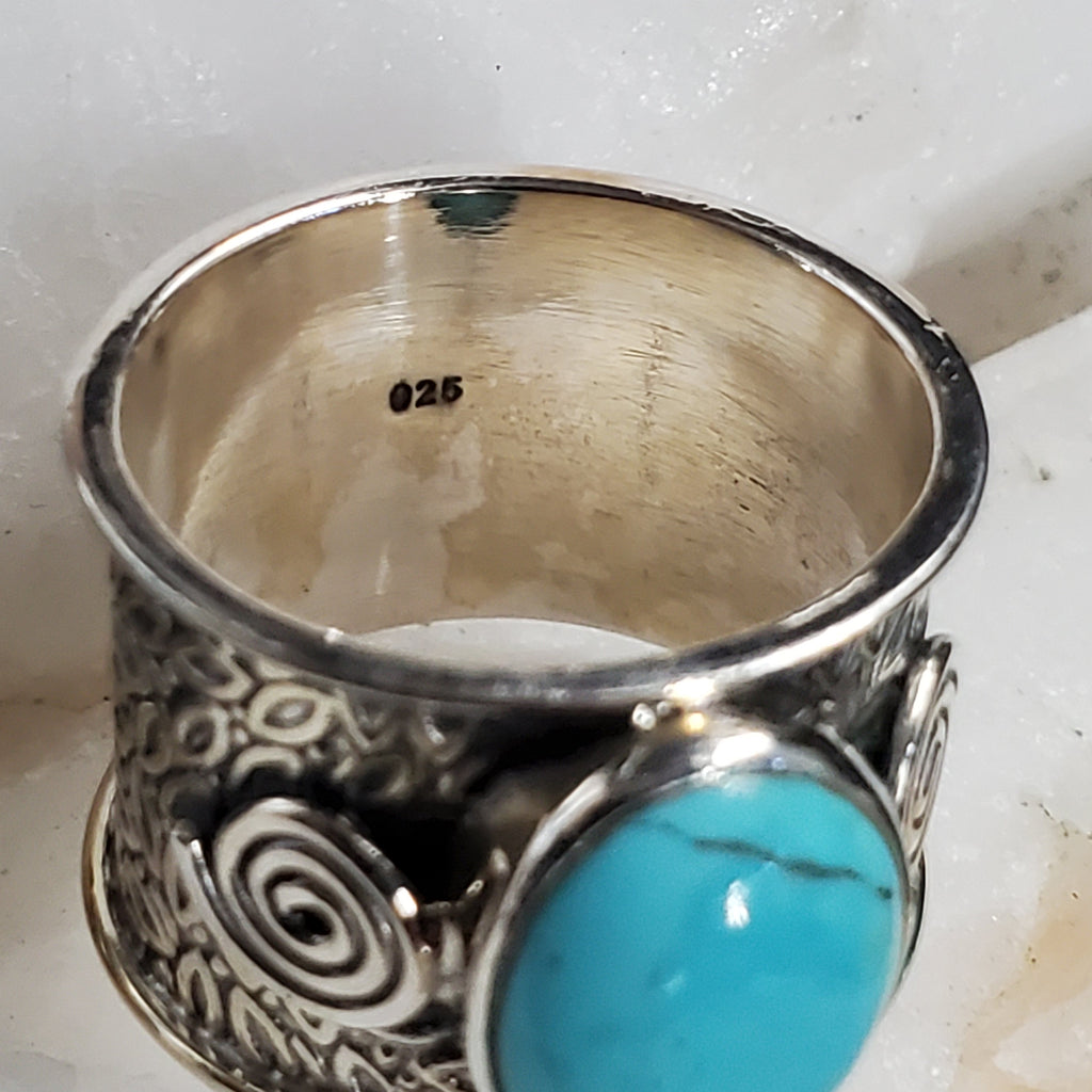 Where Are You / 7 / Designer Jewelry Turquoise Stone Unique Ring Hypoallergenic Silver 925 Ring Gift for Momen