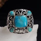 Lover To Lover / 9 / Designer Jewelry Turquoise Stone Unique Ring Hypoallergenic Silver 925 Ring Gift for Momen