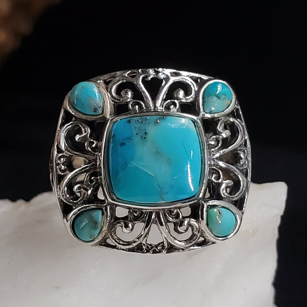 Lover To Lover / 9 / Designer Jewelry Turquoise Stone Unique Ring Hypoallergenic Silver 925 Ring Gift for Momen