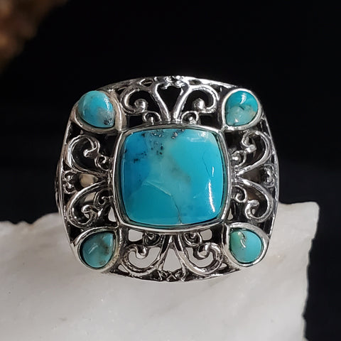 Lover To Lover / 9 / Designer Jewelry Turquoise Stone Unique Ring Hypoallergenic Silver 925 Ring Gift for Momen