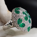 Sand Dollar / 7.8 / Designer Jewelry Natural Raw Emerald Stone Unique Ring Hypoallergenic Silver 925 Ring Gift for Momen